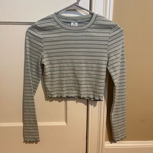 Zumiez Striped Blue & White Long Sleeve Crop Top